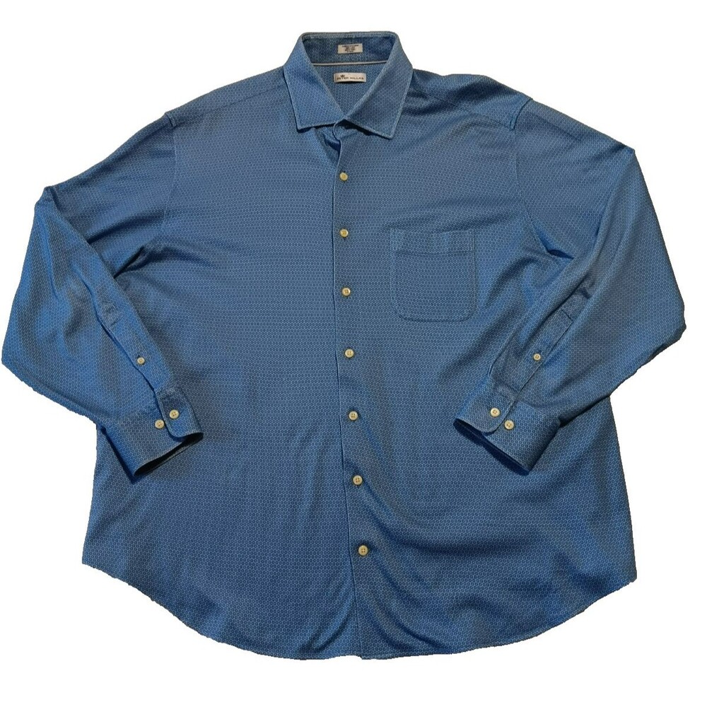 Peter Millar Men’s XXL Blue Micro Dot 100% Cotton Long Sleeve Button Shirt